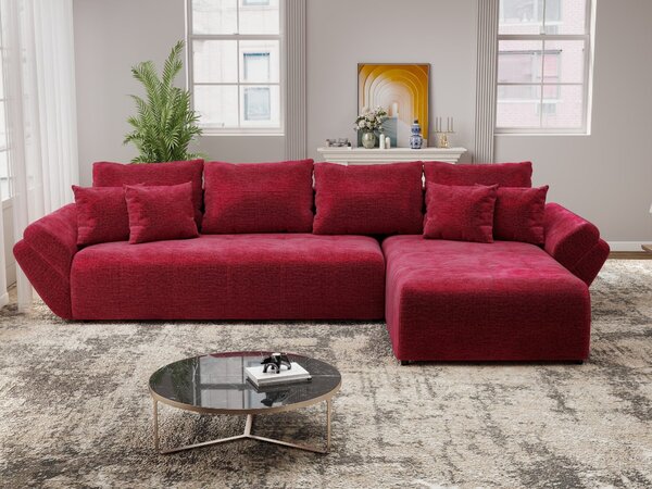 Colțar extensibil dumonde cu ladă de depozitare si sezut confortabil din spuma high-density, Berlin XL Monolith Rosu 59 II 350x185 cm