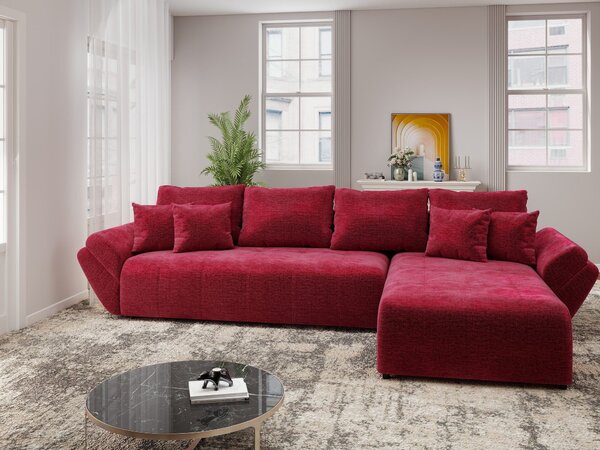 Colțar extensibil dumonde cu ladă de depozitare si sezut confortabil din spuma high-density, Berlin XL Monolith Rosu 59 II 350x185 cm