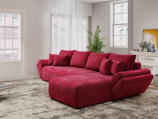 Colțar extensibil dumonde cu ladă de depozitare si sezut confortabil din spuma high-density, Berlin XL Monolith Rosu 59 II 350x185 cm