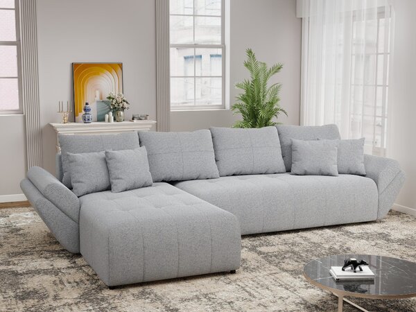 Colțar extensibil dumonde cu ladă de depozitare si sezut confortabil din spuma high-density, Berlin XL Monte Gri 84 350x185 cm