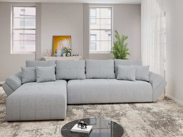Colțar extensibil dumonde cu ladă de depozitare si sezut confortabil din spuma high-density, Berlin XL Monte Gri 84 350x185 cm