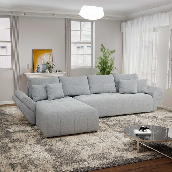 Colțar extensibil dumonde cu ladă de depozitare si sezut confortabil din spuma high-density, Berlin XL Monte Gri 84 350x185 cm