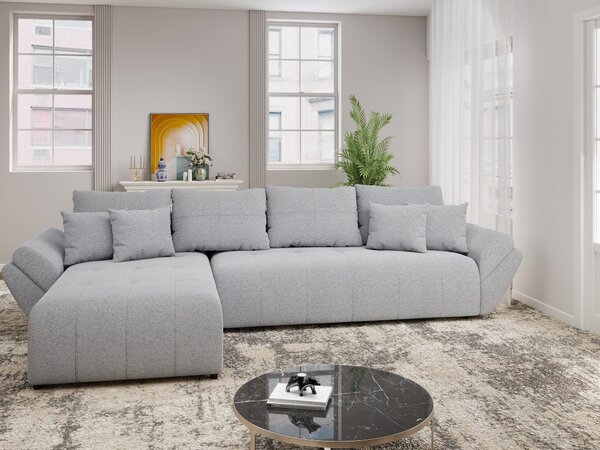 Colțar extensibil dumonde cu ladă de depozitare si sezut confortabil din spuma high-density, Berlin XL Monte Gri 84 350x185 cm