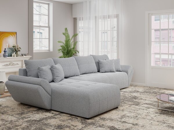 Colțar extensibil dumonde cu ladă de depozitare si sezut confortabil din spuma high-density, Berlin XL Monte Gri 84 350x185 cm