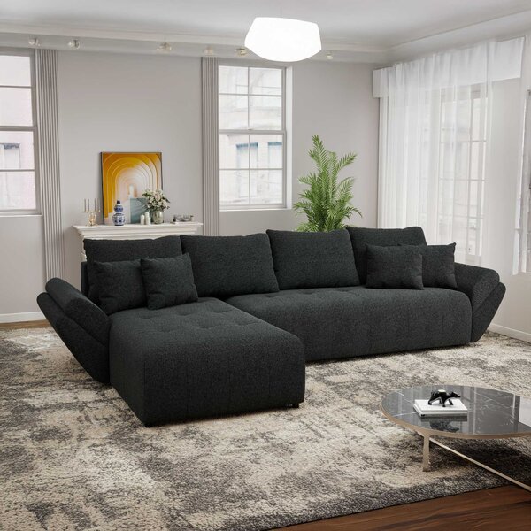 Colțar extensibil dumonde cu ladă de depozitare Berlin XL Monte Negru 350x185 cm