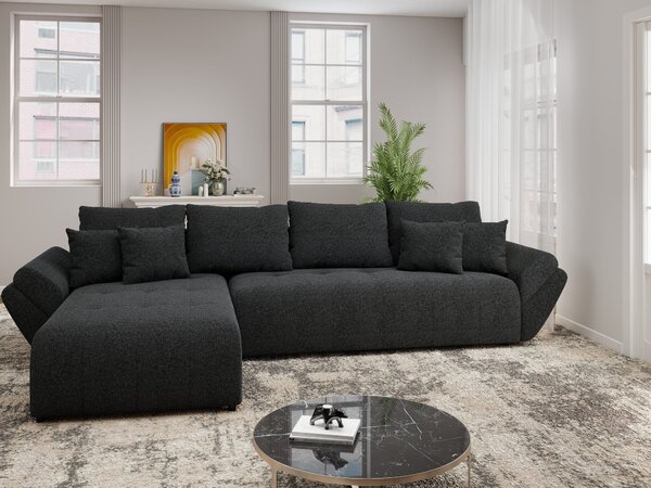 Colțar extensibil dumonde cu ladă de depozitare Berlin XL Monte Negru 350x185 cm