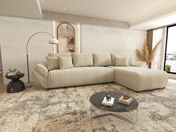 Colțar extensibil dumonde cu ladă de depozitare si sezut confortabil din spuma high-density, Berlin XL Tilia Bej 08 II 350x185 cm