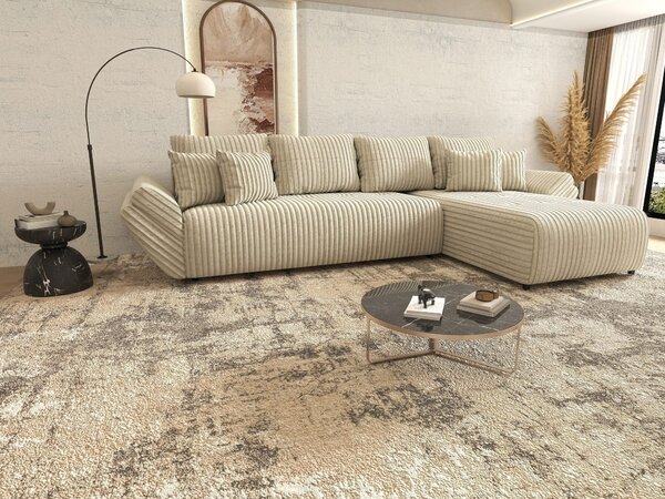 Colțar extensibil dumonde cu ladă de depozitare si sezut confortabil din spuma high-density, Berlin XL Tilia Bej 08 II 350x185 cm