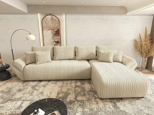 Colțar extensibil dumonde cu ladă de depozitare si sezut confortabil din spuma high-density, Berlin XL Tilia Bej 08 II 350x185 cm