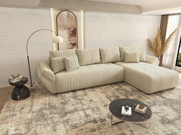 Colțar extensibil dumonde cu ladă de depozitare si sezut confortabil din spuma high-density, Berlin XL Tilia Bej 08 II 350x185 cm