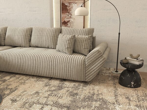 Colțar extensibil dumonde cu ladă de depozitare si sezut confortabil din spuma high-density, Berlin XL Tilia Gri- Bej 350x185 cm