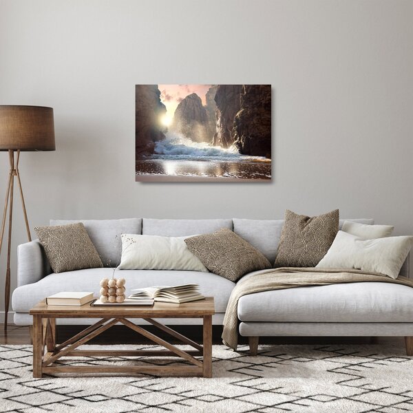 Tablou pe sticlă - Stânci și valuri ale oceanului (70x50 cm)