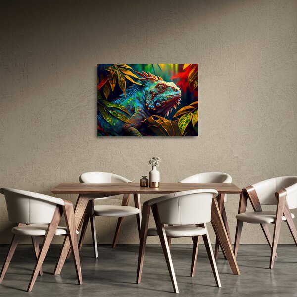 Tablou pe sticlă - Iguana colorată (70x50 cm)