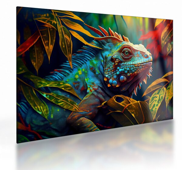 Tablou pe sticlă - Iguana colorată (70x50 cm)