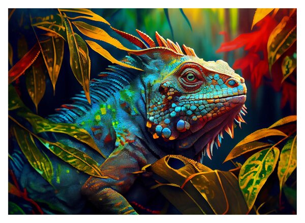 Tablou pe sticlă - Iguana colorată (70x50 cm)