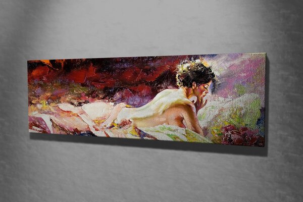 Tablou PC211, cadru lemn/panza, pictura abstracta, multicolor, 30x80 c