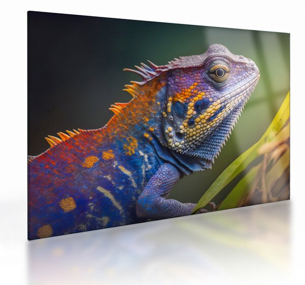 Tablou pe sticlă - Iguana colorată (70x50 cm)