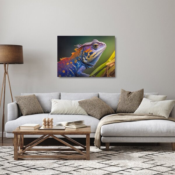 Tablou pe sticlă - Iguana colorată (70x50 cm)