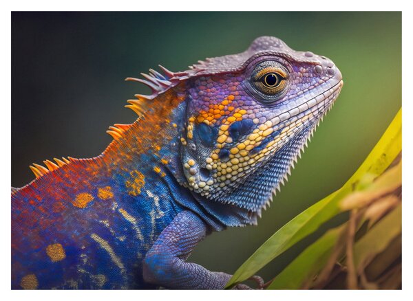 Tablou pe sticlă - Iguana colorată (70x50 cm)