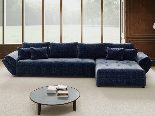 Colțar extensibil dumonde cu ladă de depozitare si sezut confortabil din spuma high-density, Berlin XL Cremona Albastru 79 II 350x185 cm
