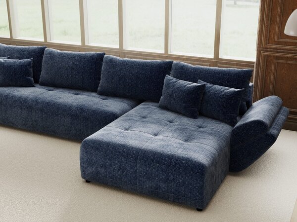 Colțar extensibil dumonde cu ladă de depozitare si sezut confortabil din spuma high-density, Berlin XL Cremona Albastru 79 II 350x185 cm