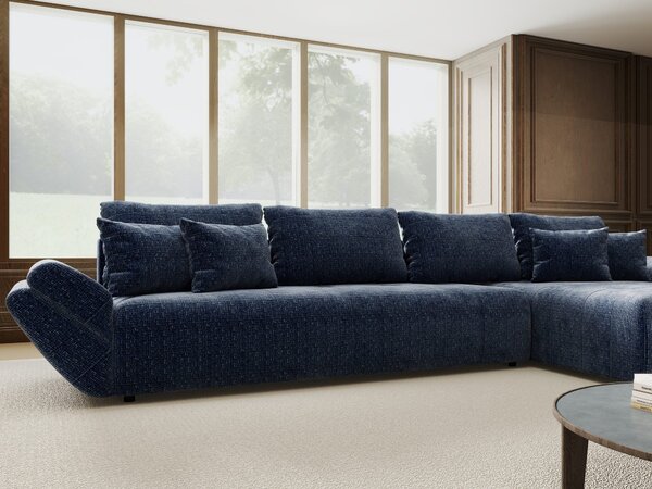 Colțar extensibil dumonde cu ladă de depozitare si sezut confortabil din spuma high-density, Berlin XL Cremona Albastru 79 II 350x185 cm
