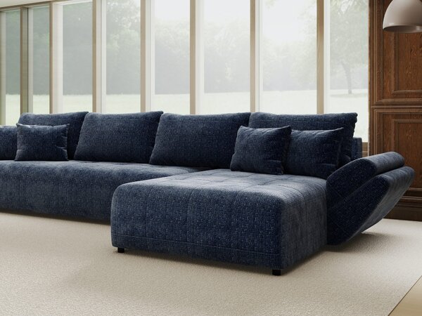Colțar extensibil dumonde cu ladă de depozitare si sezut confortabil din spuma high-density, Berlin XL Cremona Albastru 79 II 350x185 cm