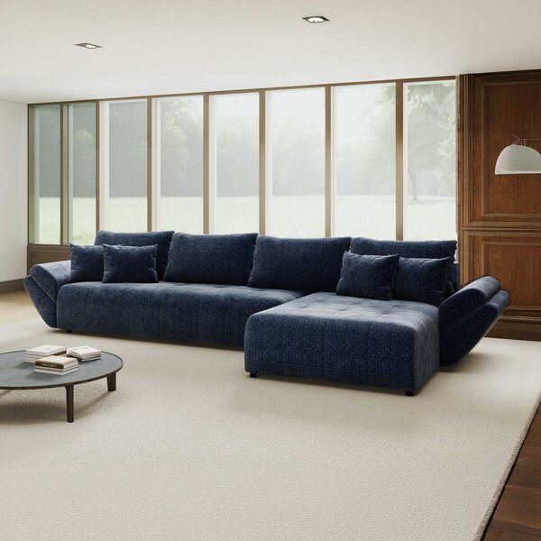 Colțar extensibil dumonde cu ladă de depozitare si sezut confortabil din spuma high-density, Berlin XL Cremona Albastru 79 II 350x185 cm