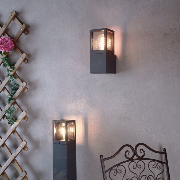 Deko-Light Lampă de perete pentru exterior Facado II, gri/gri fumuriu, lățime 11 cm, IP65, reglabil, Gri, Aluminiu, Modern, Perete unghiular