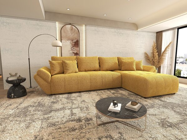 Colțar extensibil dumonde cu ladă de depozitare si sezut confortabil din spuma high-density, Berlin XL Jaguar Galben Mustar 11 II 350x185 cm