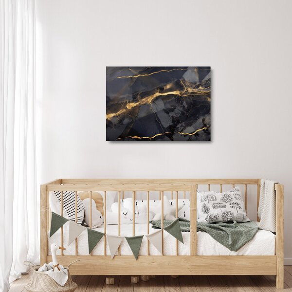 Tablou pe sticlă - Negru - decor auriu (70x50 cm)