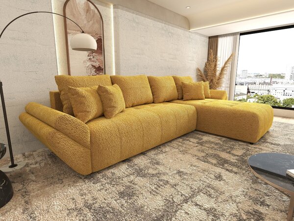 Colțar extensibil dumonde cu ladă de depozitare si sezut confortabil din spuma high-density, Berlin XL Jaguar Galben Mustar 11 II 350x185 cm