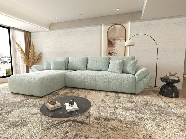Colțar extensibil dumonde cu ladă de depozitare si sezut confortabil din spuma high-density, Berlin XL Jaguar Verde Mint 350x185 cm