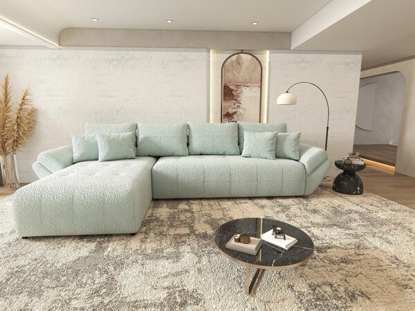 Colțar extensibil dumonde cu ladă de depozitare si sezut confortabil din spuma high-density, Berlin XL Jaguar Verde Mint 350x185 cm
