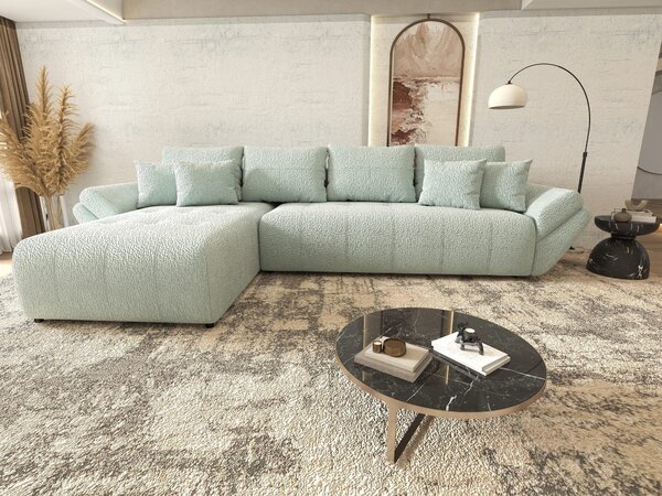 Colțar extensibil dumonde cu ladă de depozitare si sezut confortabil din spuma high-density, Berlin XL Jaguar Verde Mint 350x185 cm