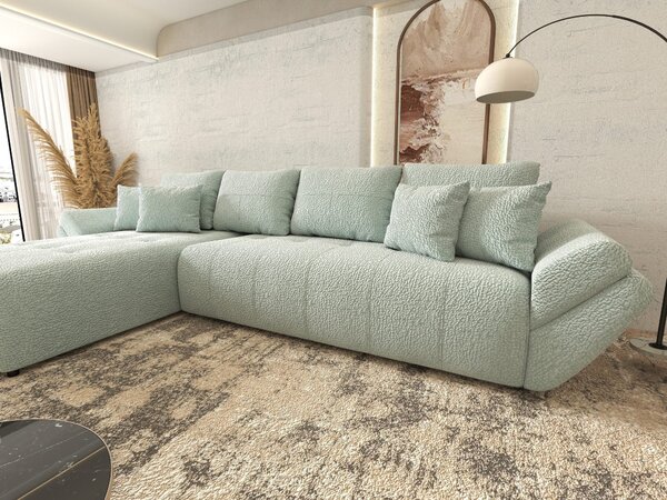 Colțar extensibil dumonde cu ladă de depozitare si sezut confortabil din spuma high-density, Berlin XL Jaguar Verde Mint 350x185 cm