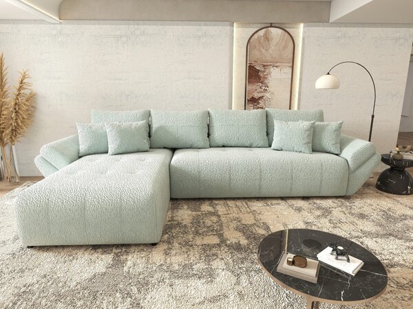 Colțar extensibil dumonde cu ladă de depozitare si sezut confortabil din spuma high-density, Berlin XL Jaguar Verde Mint 350x185 cm