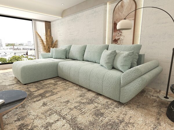 Colțar extensibil dumonde cu ladă de depozitare si sezut confortabil din spuma high-density, Berlin XL Jaguar Verde Mint 350x185 cm