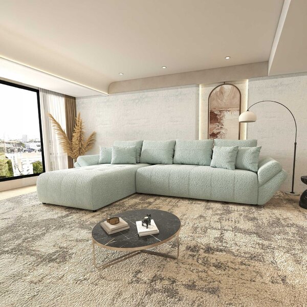 Colțar extensibil dumonde cu ladă de depozitare si sezut confortabil din spuma high-density, Berlin XL Jaguar Verde Mint 350x185 cm