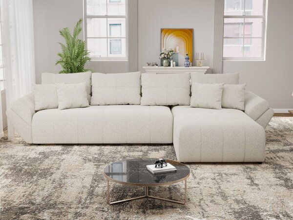 Colțar extensibil dumonde cu ladă de depozitare si sezut confortabil din spuma high-density, Berlin XL Monte Bej 03 II 350x185 cm