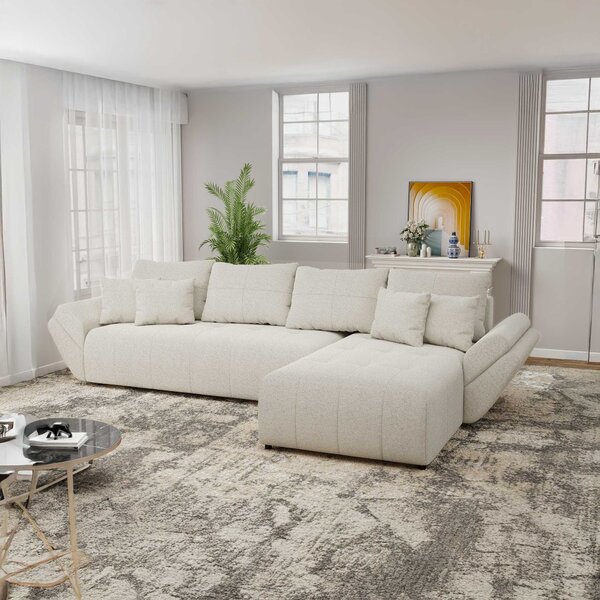 Colțar extensibil dumonde cu ladă de depozitare si sezut confortabil din spuma high-density, Berlin XL Monte Bej 03 II 350x185 cm