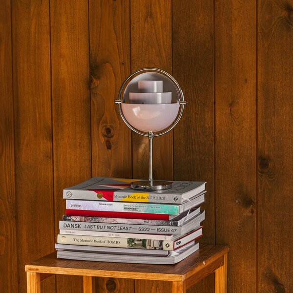 GUBI Lampa de masă cu baterie Gubi Multi-Lite, crom/violet, 30 cm, reglabil, Metalic, Camera de zi / sufragerie, Metal, Design