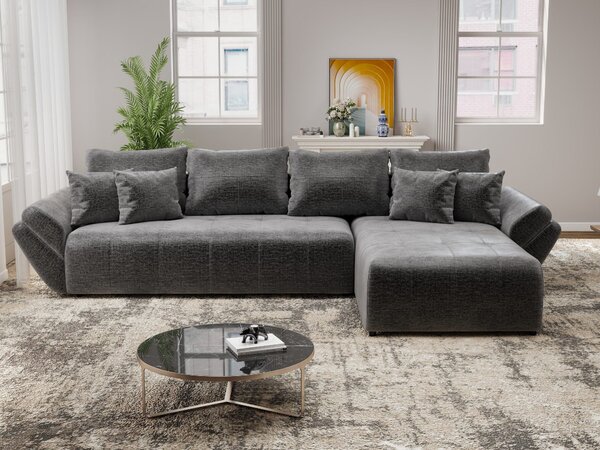 Colțar extensibil dumonde cu ladă de depozitare si sezut confortabil din spuma high-density, Berlin XL Monolith Gri Antracit 97 II 350x185 cm