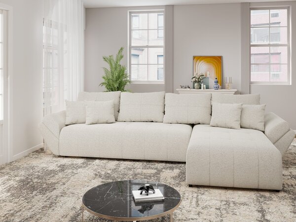 Colțar extensibil dumonde cu ladă de depozitare si sezut confortabil din spuma high-density, Berlin XL Monte Bej 03 II 350x185 cm