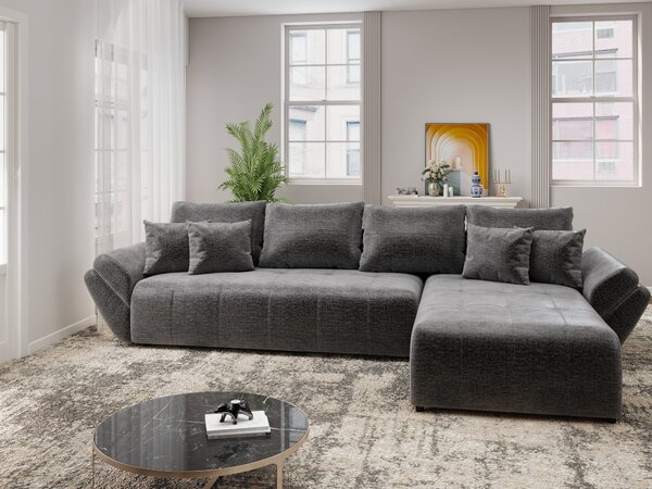 Colțar extensibil dumonde cu ladă de depozitare si sezut confortabil din spuma high-density, Berlin XL Monolith Gri Antracit 97 II 350x185 cm