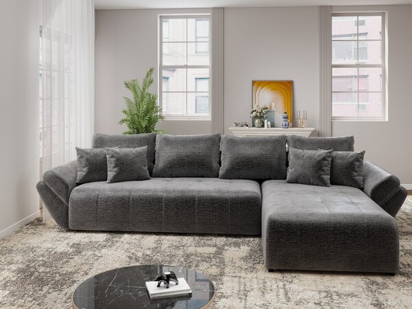 Colțar extensibil dumonde cu ladă de depozitare si sezut confortabil din spuma high-density, Berlin XL Monolith Gri Antracit 97 II 350x185 cm