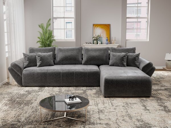 Colțar extensibil dumonde cu ladă de depozitare si sezut confortabil din spuma high-density, Berlin XL Monolith Gri Antracit 97 II 350x185 cm