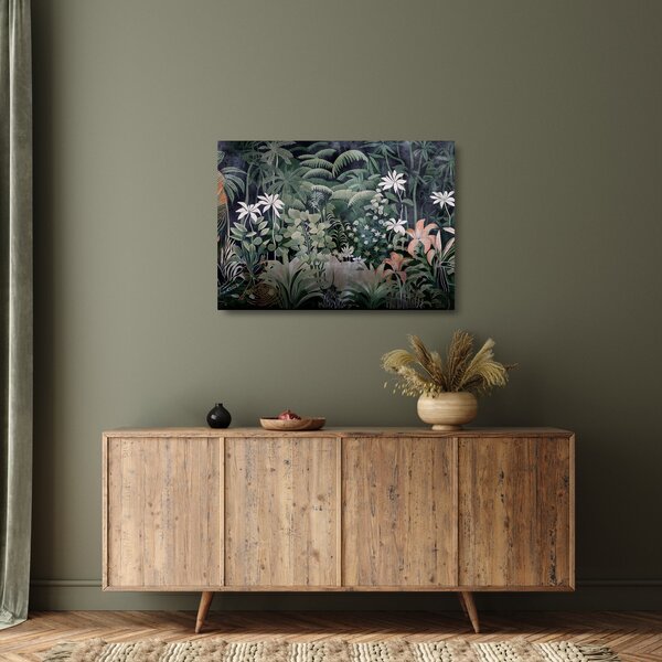 Tablou pe sticlă - Model de junglă pictat (70x50 cm)