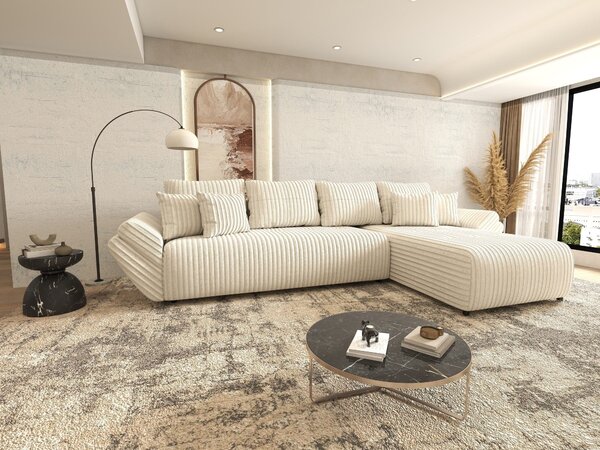 Colțar extensibil dumonde cu ladă de depozitare si sezut confortabil din spuma high-density, Berlin XL Tilia Bej 01 II 350x185 cm