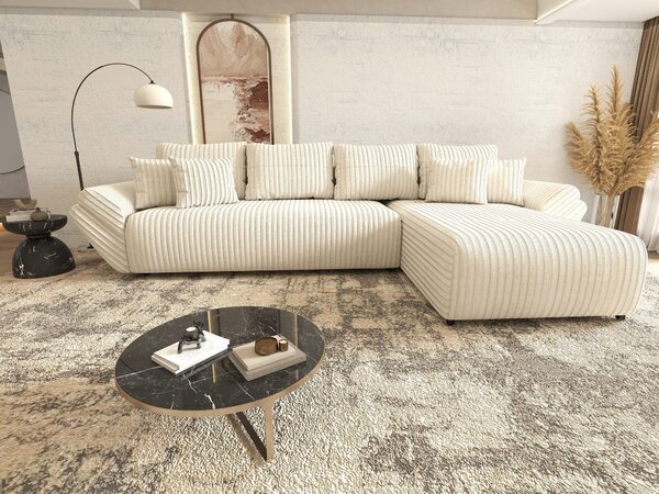Colțar extensibil dumonde cu ladă de depozitare si sezut confortabil din spuma high-density, Berlin XL Tilia Bej 01 II 350x185 cm